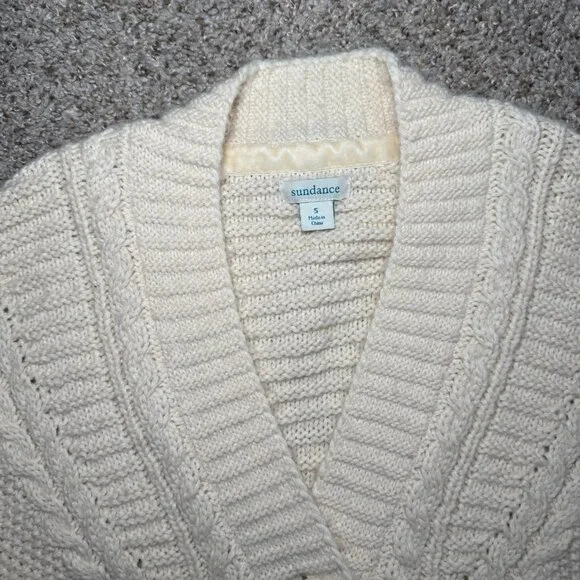 Sundance Cardigan Sweater Cable Knit pockets oversized size small wool cream - Picture 2 of 9